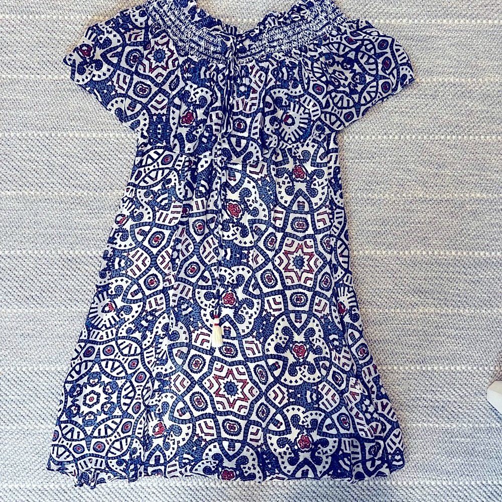 Rebecca Minkoff red white and blue off the shoulder dress, size xs